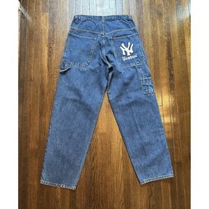 VTG Adidas Jeans Mens 36 (34x34) New York Yankees Blue Denim Baggy Carpenter Y2K